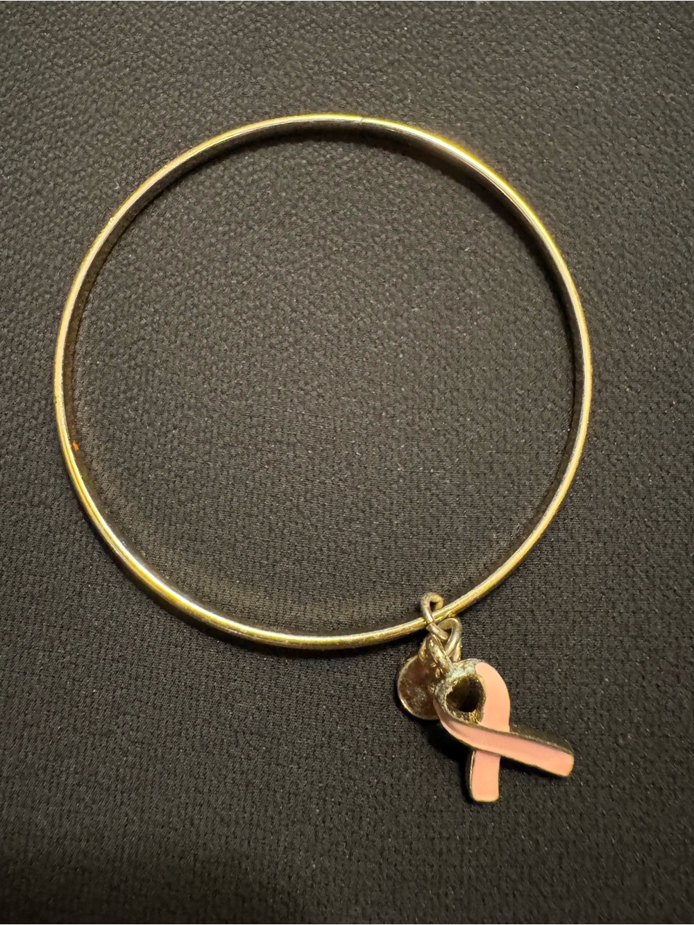 Gold Tone Pink Ribbon Breast Cancer Awareness Charm Bangle Bracelet